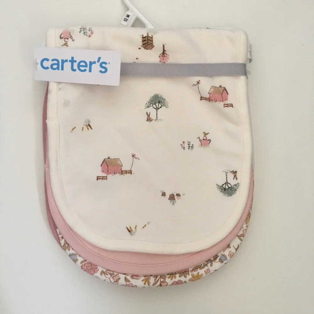 Carter's Baby Girls' Pink & Cream Printed Burp Cloths Set of 3 NEW